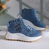Fall New Round Toe Lace-Up Front Denim Zip Platform Non-Slip Mid-Top Sneakers Fashion Sneakers