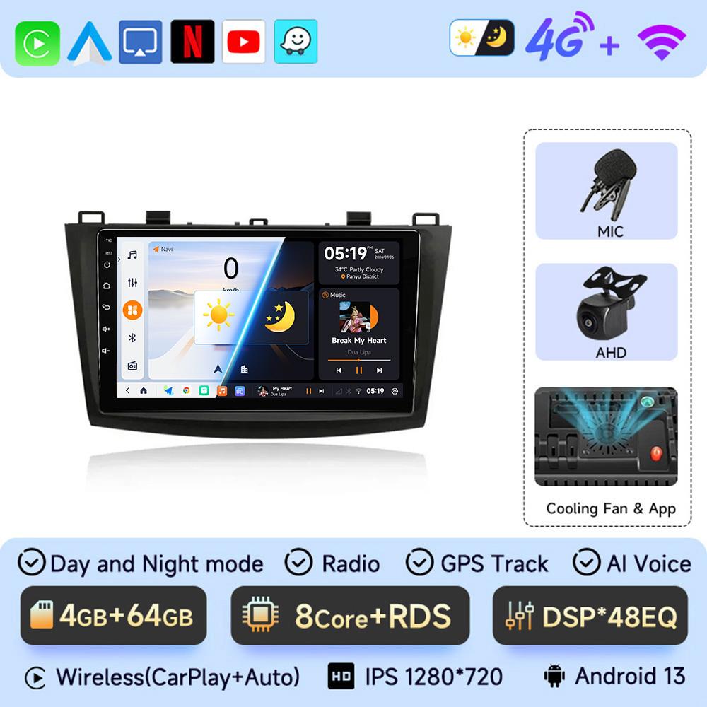 2 Din Car Radio for Mazda 3 2009 2010 2011 2012 2013 Android 13 Multimedia Player 4G GPS Navigation Carplay DVD Head Unit