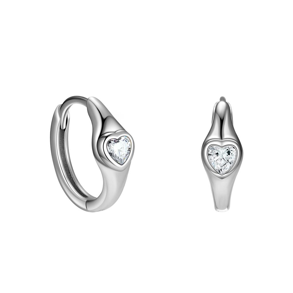 925 Sterling Silver Heart Zircon Huggie Hoop Earrings, Gold/Platinum Plated Cute Love Earring for Women, Fashion Hypoallergenic