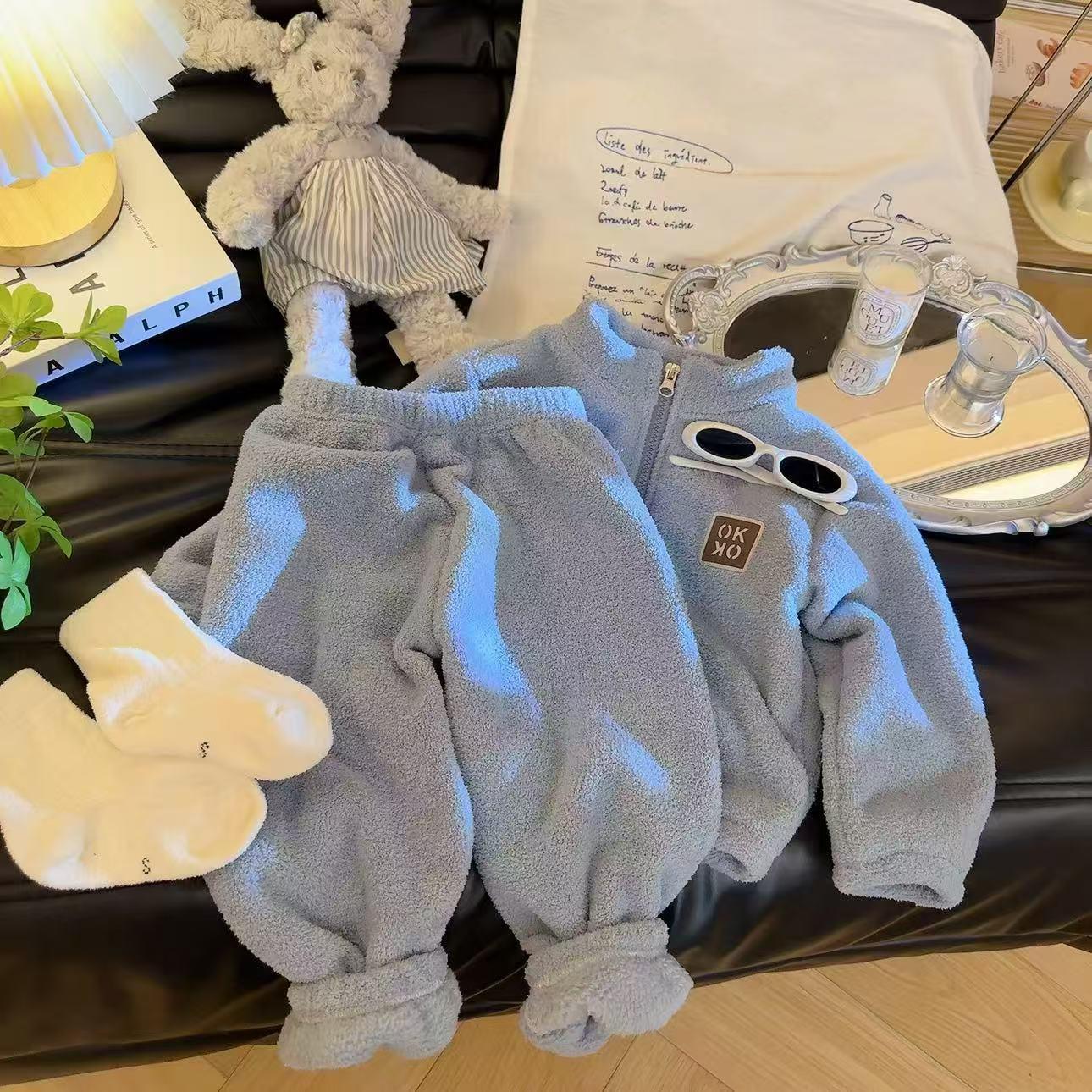 

Плюшевые комплекты Детские Осенне-зимние Теплые Флисовые костюмы Детские Утепленные Кардиган Штаны Наряды Мальчики Девочки Домашняя одежда 80cm синий