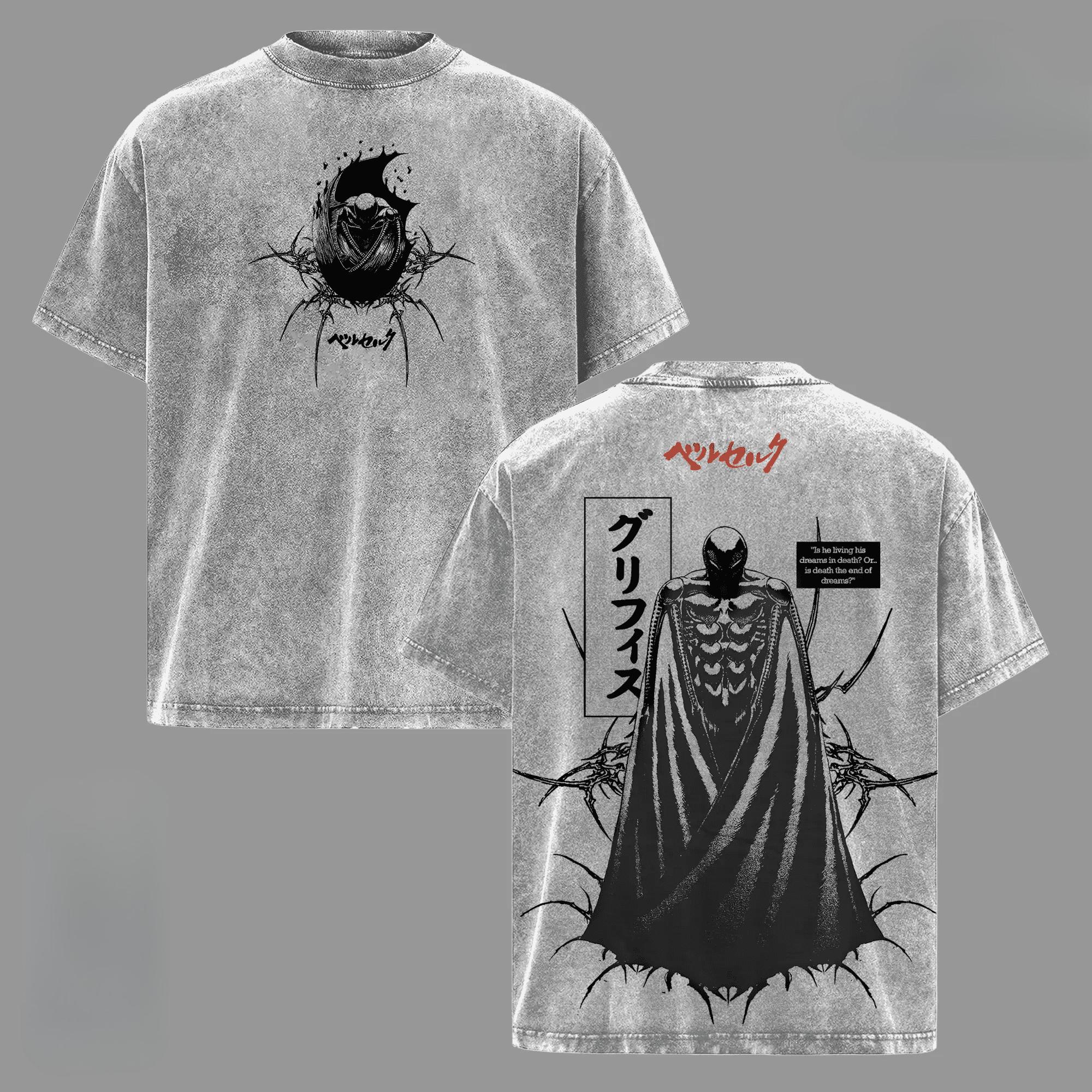 

Guts Berserk Printed T-shirt Anime Tshirt For Men s Clothing Vintage Washed Oversized T Shirt Short Sleeve Pure Cotton Tees Tops XXL