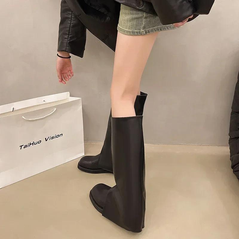 Fashion Women Trouser Legs High Boots Fashion Slip On Shoes 2025 Autumn Winter Low Heel Ladies Knight Long Booties