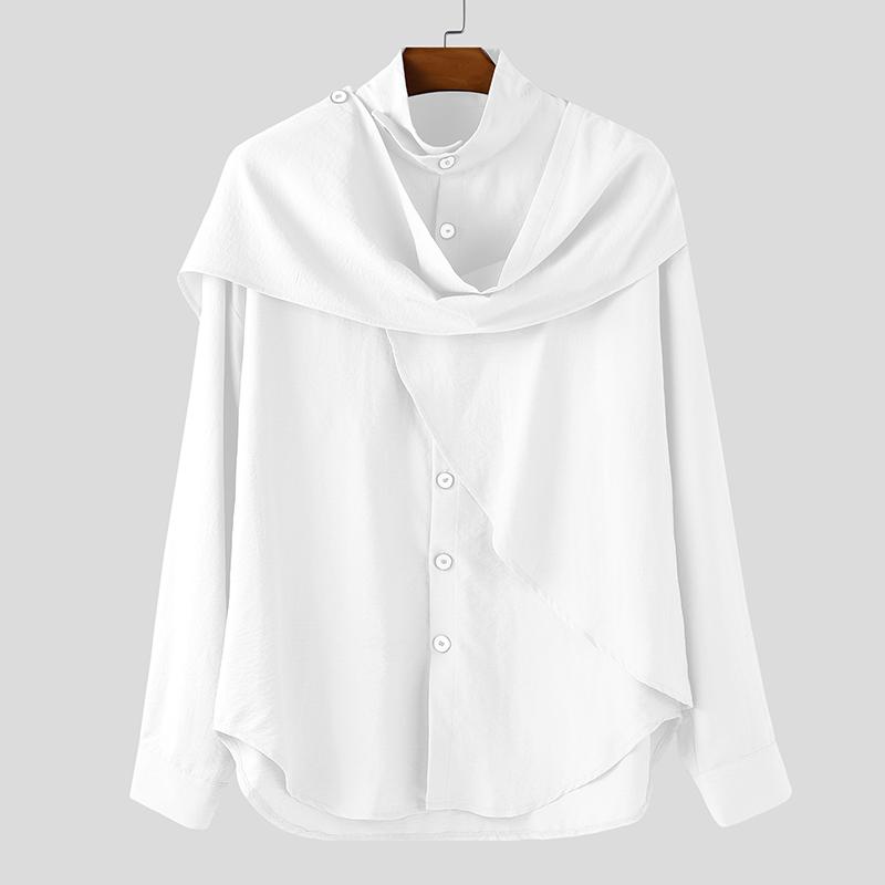 

INCERUN Spring Men Stand Collar Long Sleeve Irregular Patchwork Casual Tops Shirts M білий