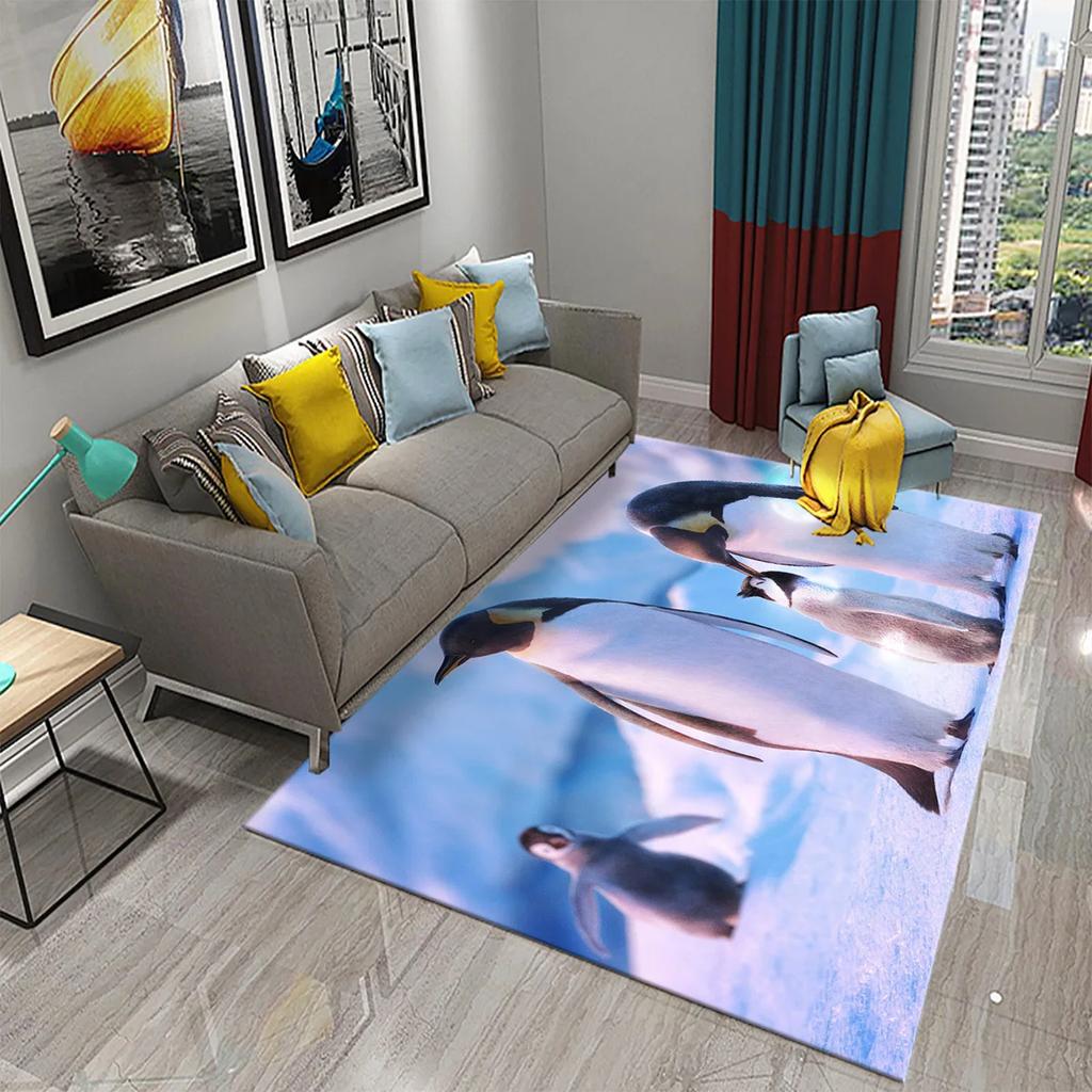 3D Cartoon Penguin Carpet Cute Animal Big Rug for Living Room Bedroom Comfortable Decor Floor Mat Area Rug Bathroom Non-slip Rug