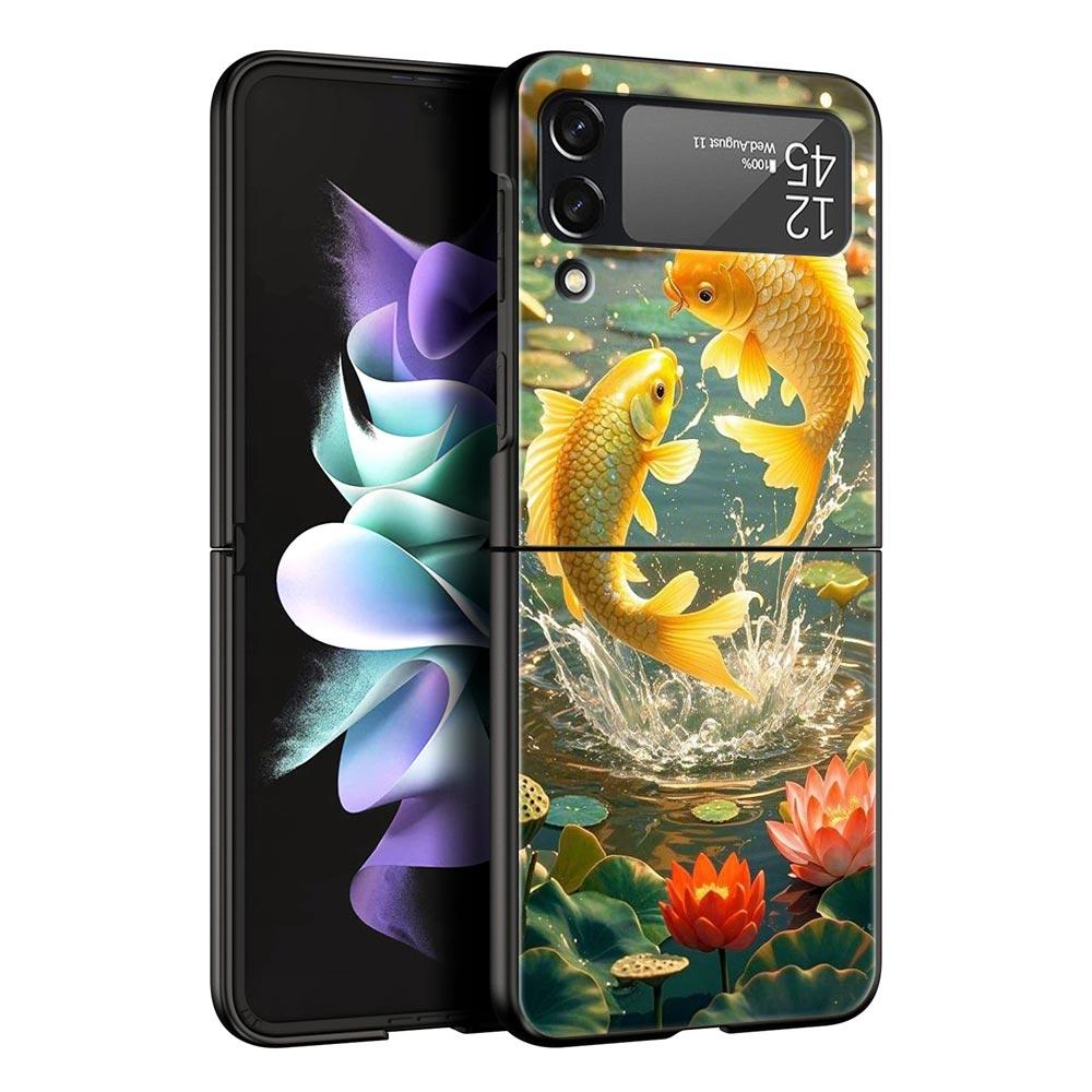 Goldfish Swimming Hard PC Phone Case For Samsung Galaxy Z Flip 7 6 5 4 Black Cover For Galaxy Z Flip 3 Foldable Shell Fundas Bag