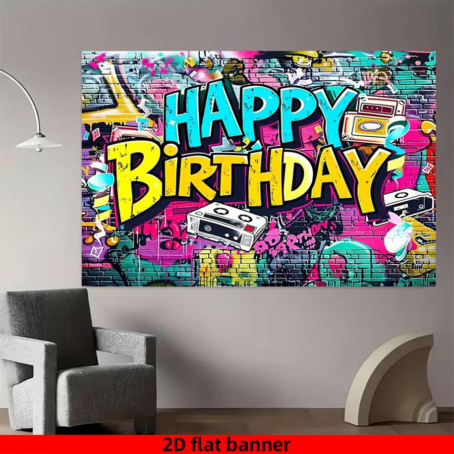 2D flat banner - Graffiti-style birthday decoration banner background fabric