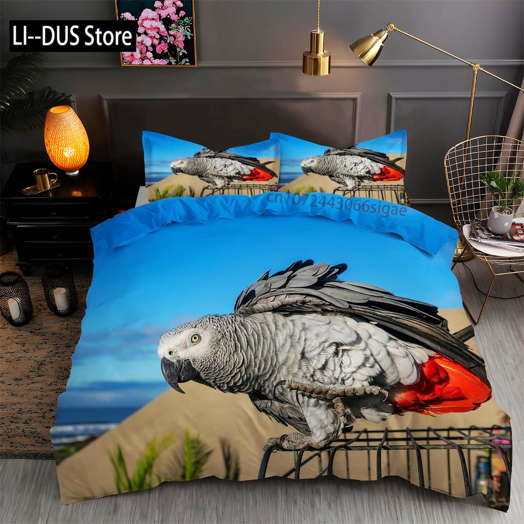 Macaws Duvet Cover Set Full Size Colorful Parrots Bedding Set 3pcs for Boys Girls Room Decor Quilt Cover with 2 Pillowcases