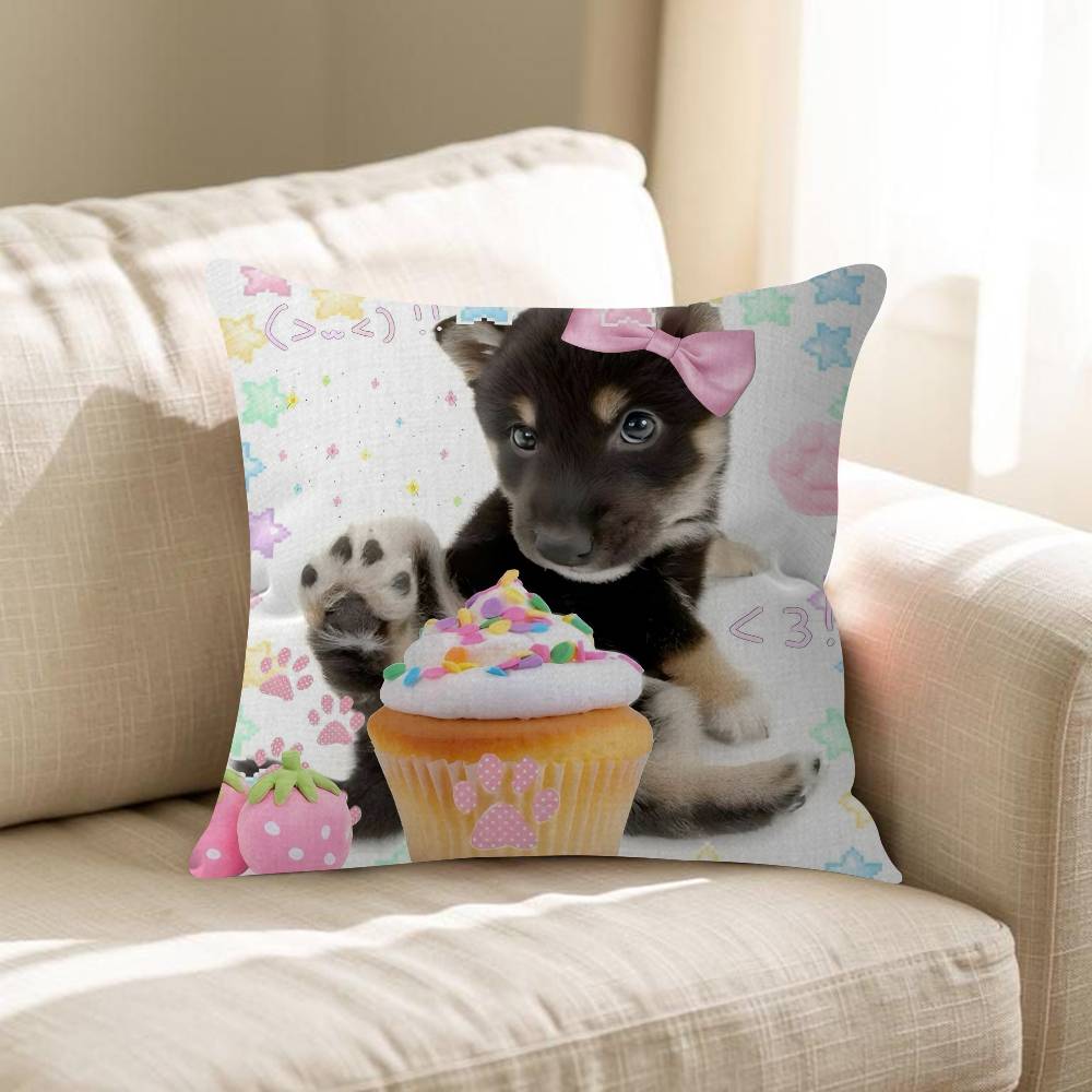 Cute Dreamy Pink Blue Puppy Animals Pillow Cushion Cover Pillowcase Living Room Sofa Home Decor Customized