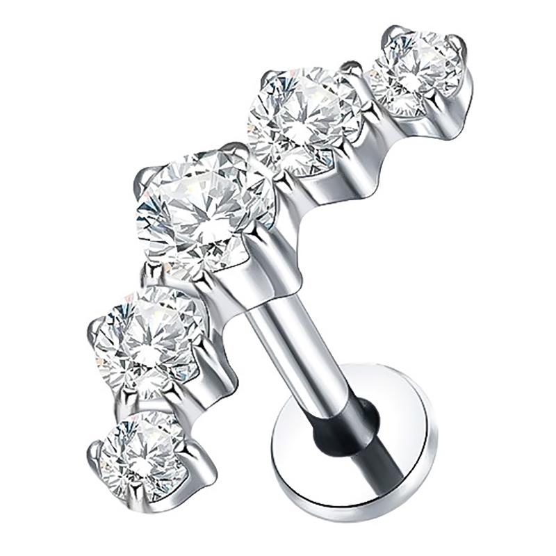 2Pcs Titanium 5 Cz Cluster Climber Stud Earrings 16G Daith Helix Tragus Cartilage Lobe Piercings Flatback Labret Stud Jewelry