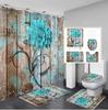 4Pcs Waterproof Shower Curtain Set Bathroom Curtain with Entrance Doormat Toilet Seat Cover Rug Anti-Slip Floor Mat Bath Decor