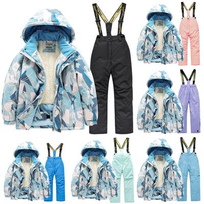 Ensemble de Vêtements de Ski pour Enfants Mode Garçons et Filles Épaissi Imperméable Chaud Combinaison de Ski Veste et Pantalon Ensemble