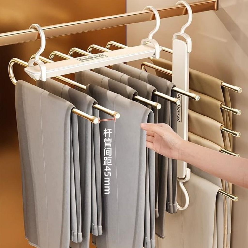 Stainless Steel Foldable Pants Hangers - Space Saving, Closet Organizers for Jeans, Leggings, Trousers, Slacks, Durable Metal Construction