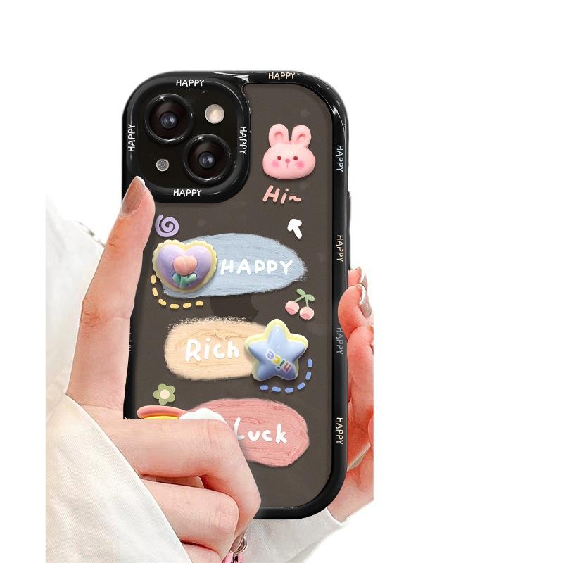 Applicable To Apple 14promax Mobile Phone Case IPhone 13/15 Three-dimensional Pigment Rabbit Chain 11 Silicone All-inclusive X