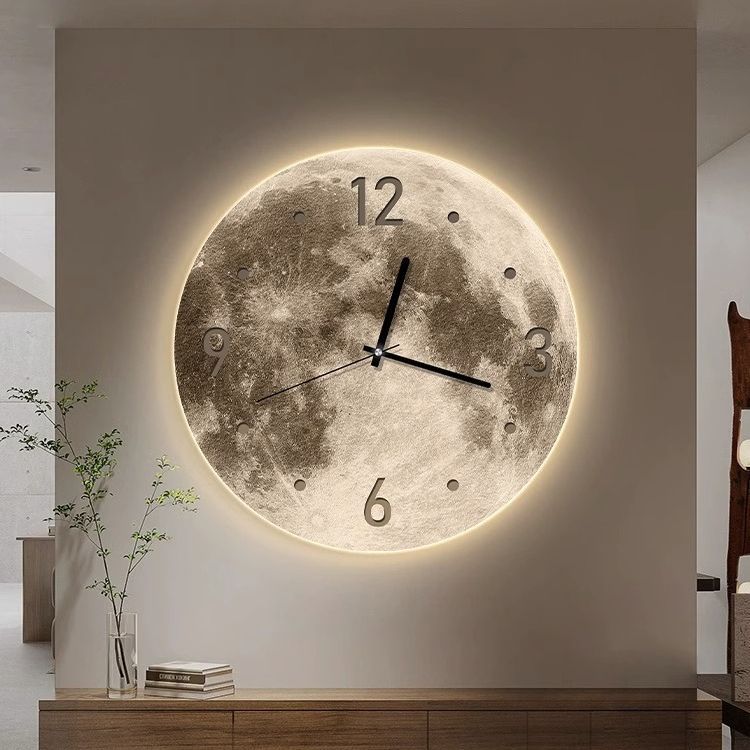 

16 Inch Fashions Wall Clock Dining Room Living Moon The Earth Modelling LED Light Silent Movement Bedroom Clock Wall Decoration 16 inch