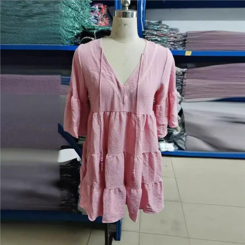 European and American Popular Lace-up Fringed Lace Splicing Ruffle Edge Dress