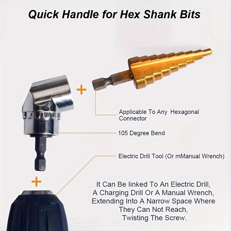 4pcs/Set, 1/4in 3/8in 1/2in Hex Shank Drill Nut Driver Bit Set + 105 Degree Right Angle Driver, Extension Screwdriver Drill Attachment