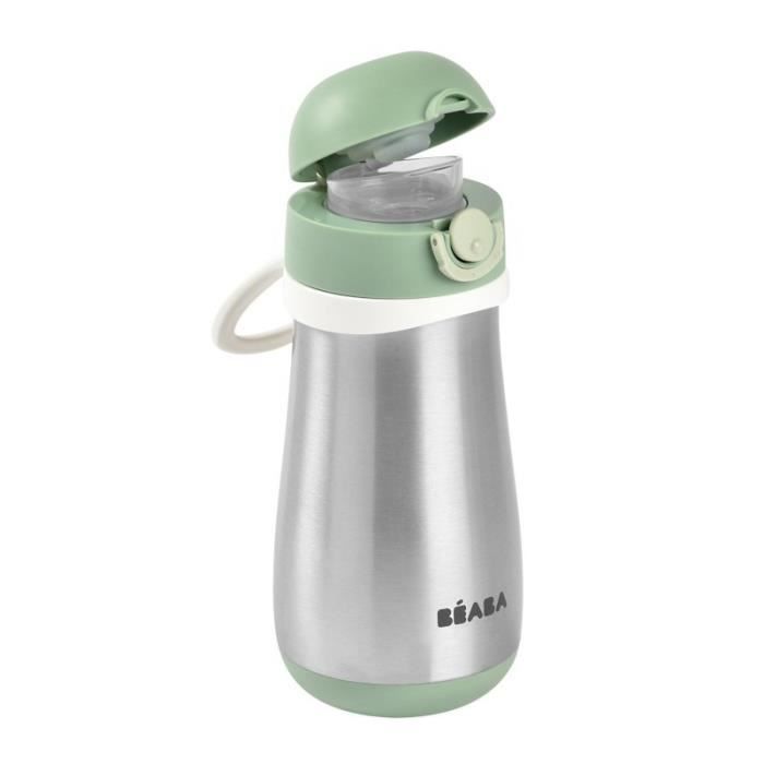 Beaba, gourde inox 350 ml avec anse, vert sauge