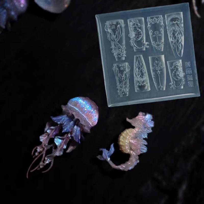 Sea Shell Starfish Fishtail 3D Silicone Nail Mold Jellyfish Conch Transparent Mold Nail Art Carving Template Diy Accessories