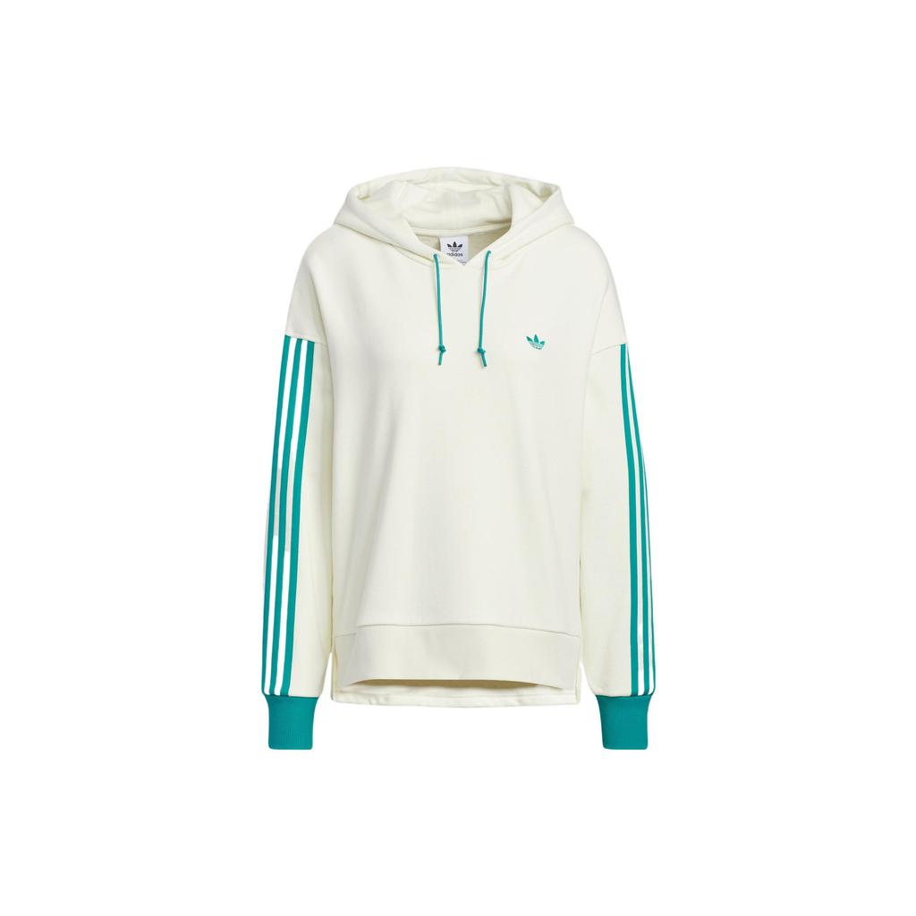 Adidas Originals Trefoil Colorblock Logo Print Drawstring Long Sleeve Sweatshirt Women Tops White IC8136