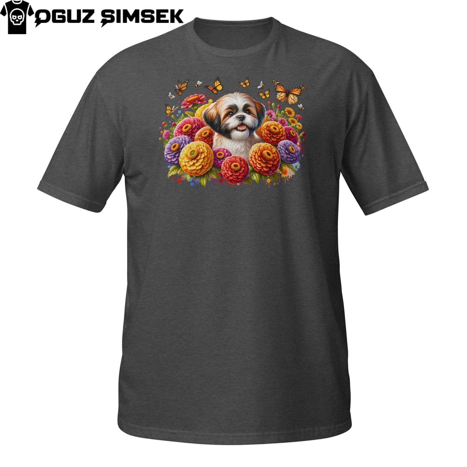 Floral Shih Tzu Shirt – Adorable Dog Surrounded by Vibrant Blooms S
