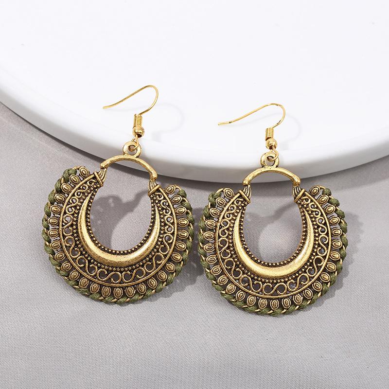 

Bohemian Vintage Fashion Rope Wrap Earrings For Women Carved Hollow Geometric Drop Dangle India Earrings Boho Zircon Wholesale