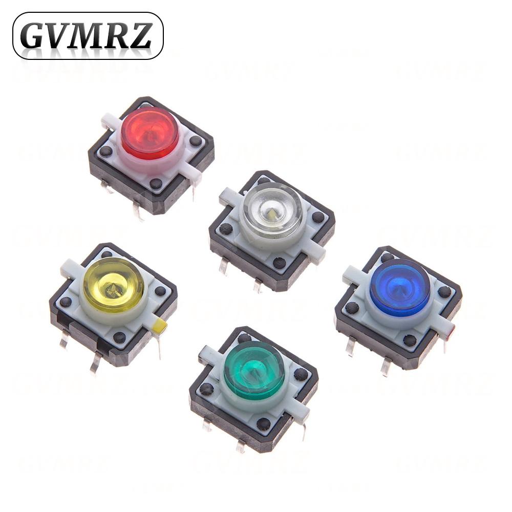 5PCS 12X12X7.3 Tactile Push Button Switch Momentary Tact LED 5 Color 12X12X7.3mm 12*12*7.3mm