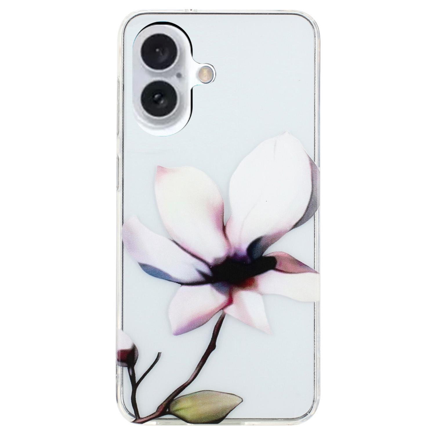 

For iPhone 16 Plus Case Soft TPU Phone Back Cover Pattern Printing White Flower