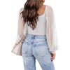 GMXIA Summer Women Fashion See-through Lantern Sleeve Stitching Slim-fit Top Woman