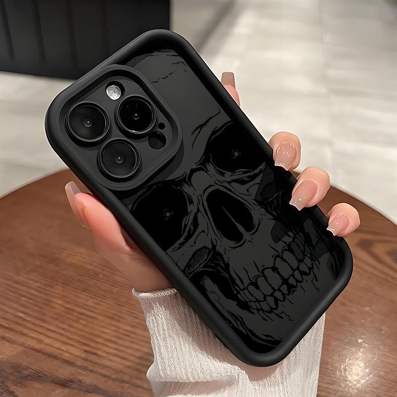 Minimalist Black Skull Pattern Silicone Soft Phone Case For iPhone 17 16 15 Pro Max 14 13 12 11 Pro 17 Air 16E XS X XR Cover