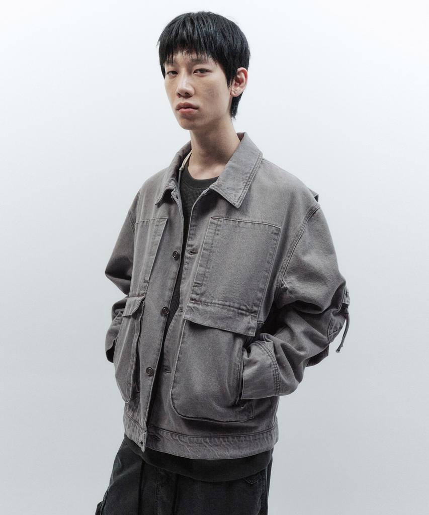 Insilence Boxy Fit Denim Trucker Jacket Sand Grey