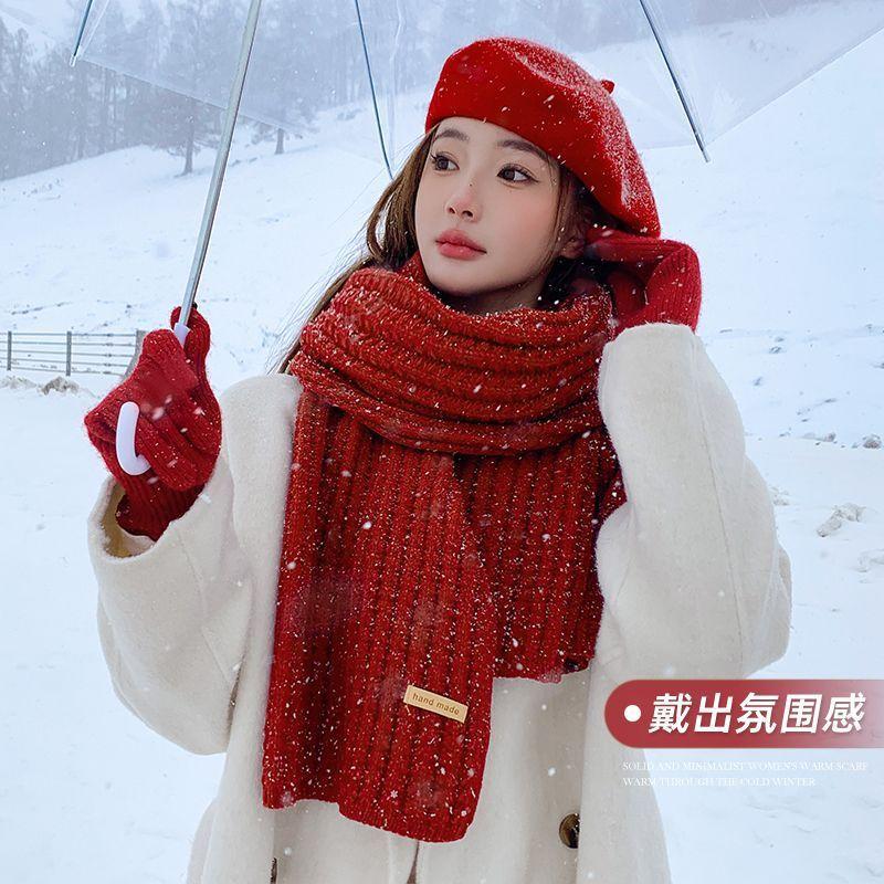 New Christmas Scarf Women's Versatile White Imitation Cashmere Elk Scarf New Red Scarf