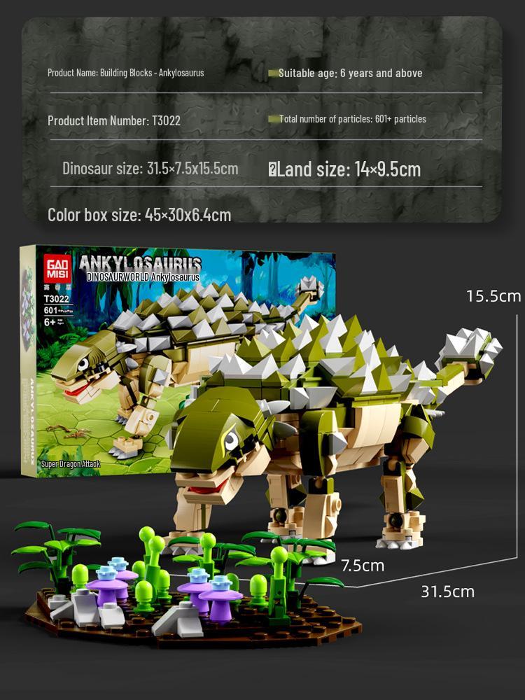 Dinosaur World Series Building Blocks: Tyrannosaurus, Ankylosaurus, Brachiosaurus - Assembly Toy Gift for Boys