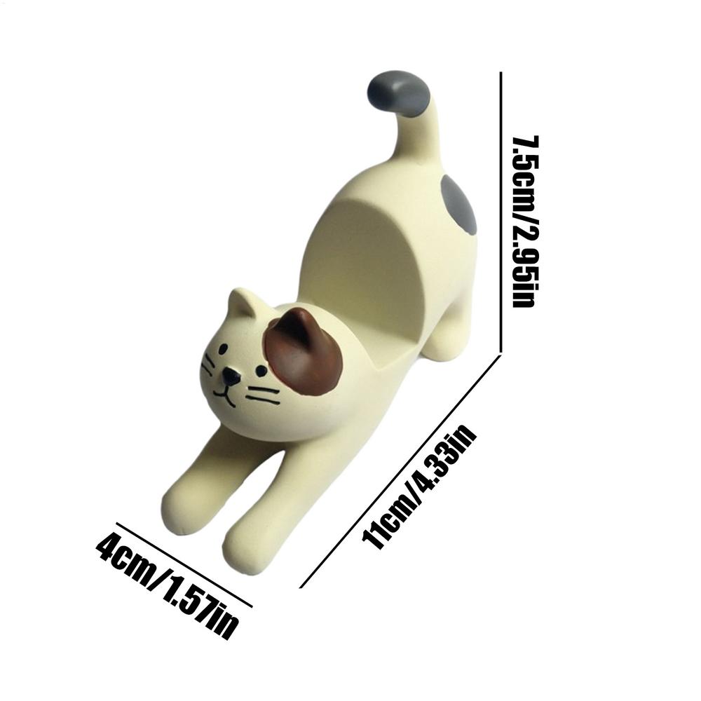 

Cute Cat Phone Holder Cute Animal Desk Resin Phone Stand Cat Stretching Figurine Phone Cradle for Cat Lover Home Desk Decoration белый