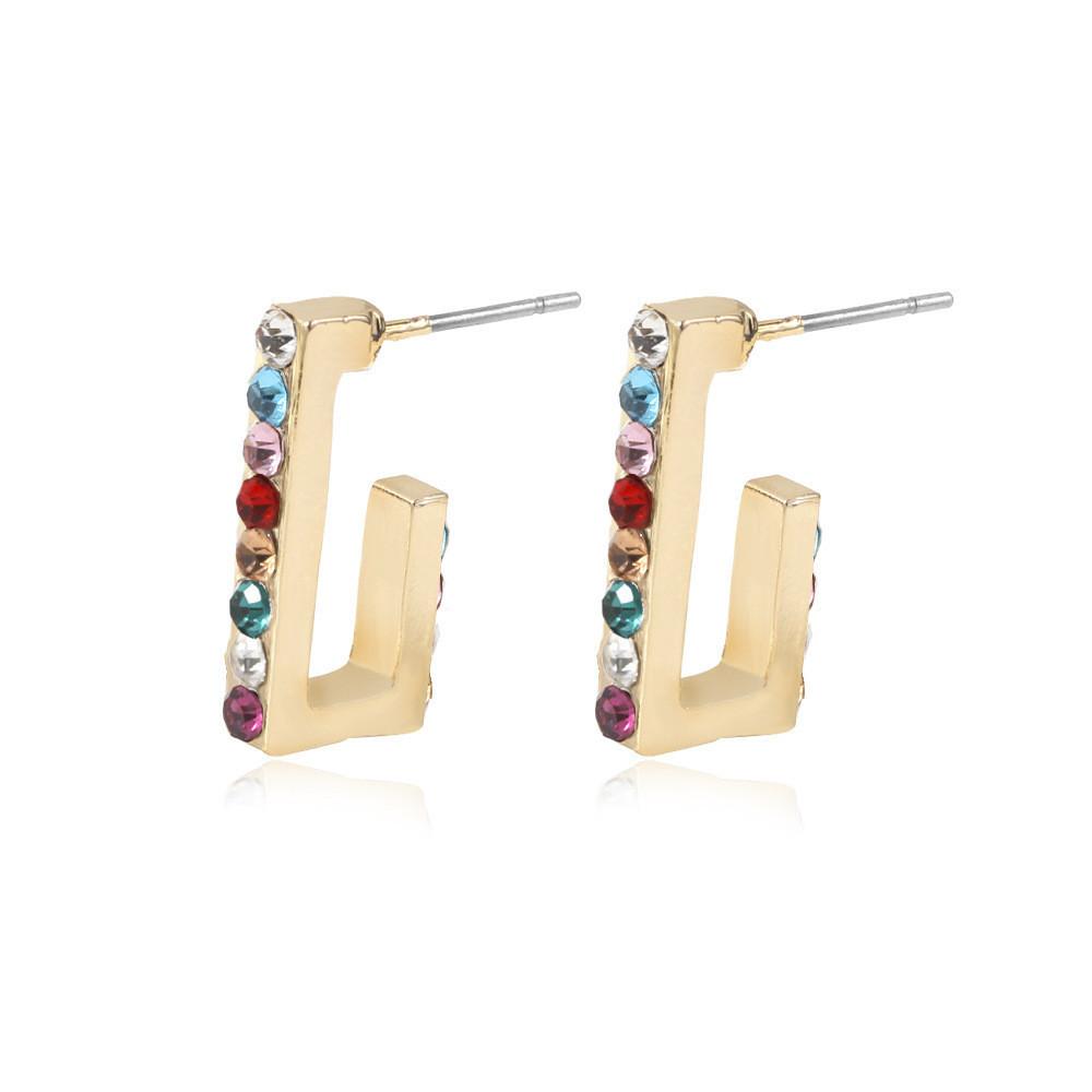 Multicolor Trendy Rhinestone Ushape Earrings Creative Alloy Studs Women For
