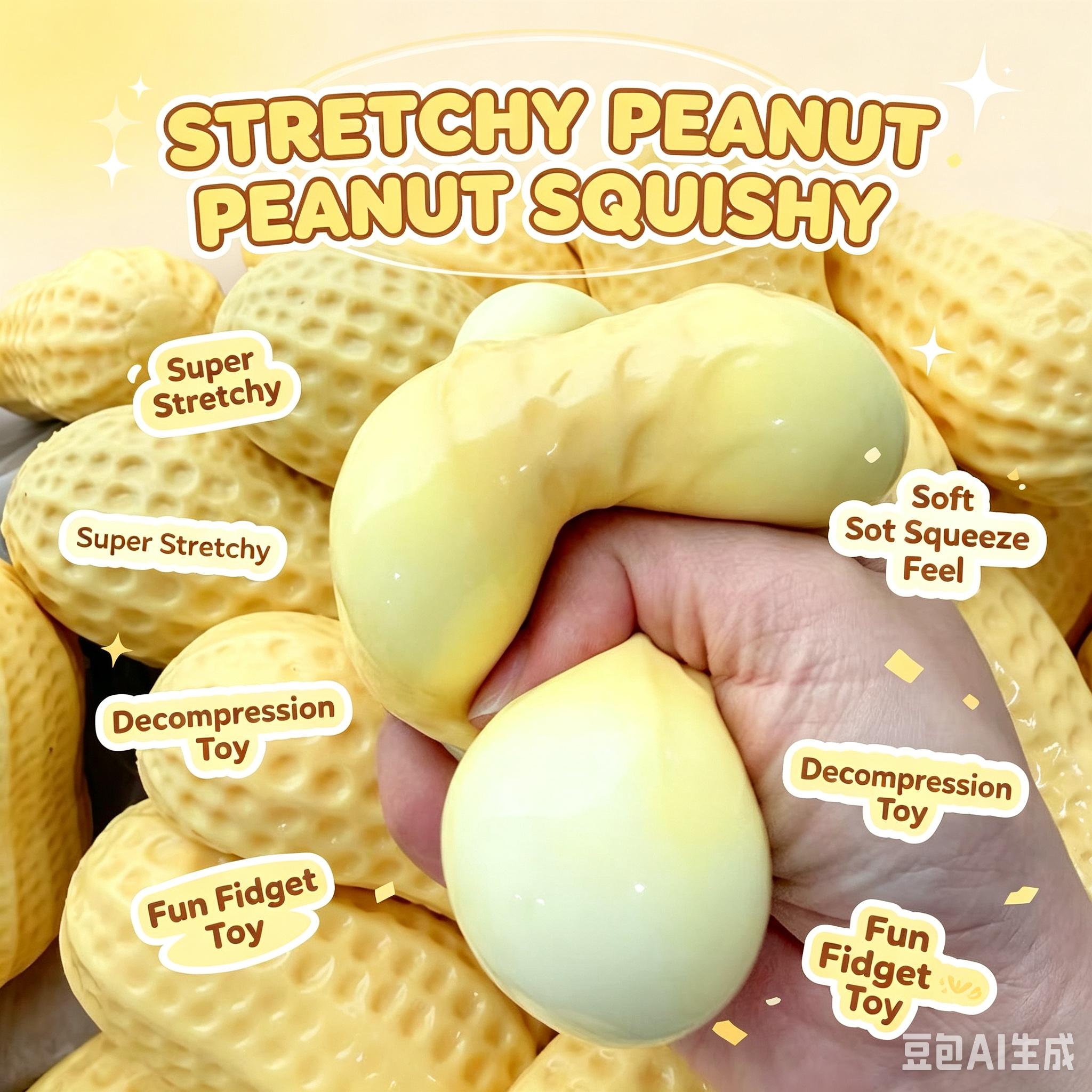 Kneedbare Pinda Stressbal Knijpspeeltje Knapperig Bouwsteen Vuller Squishy Fidget Speeltje Uitrekbaar Decompressie Speeltje beige