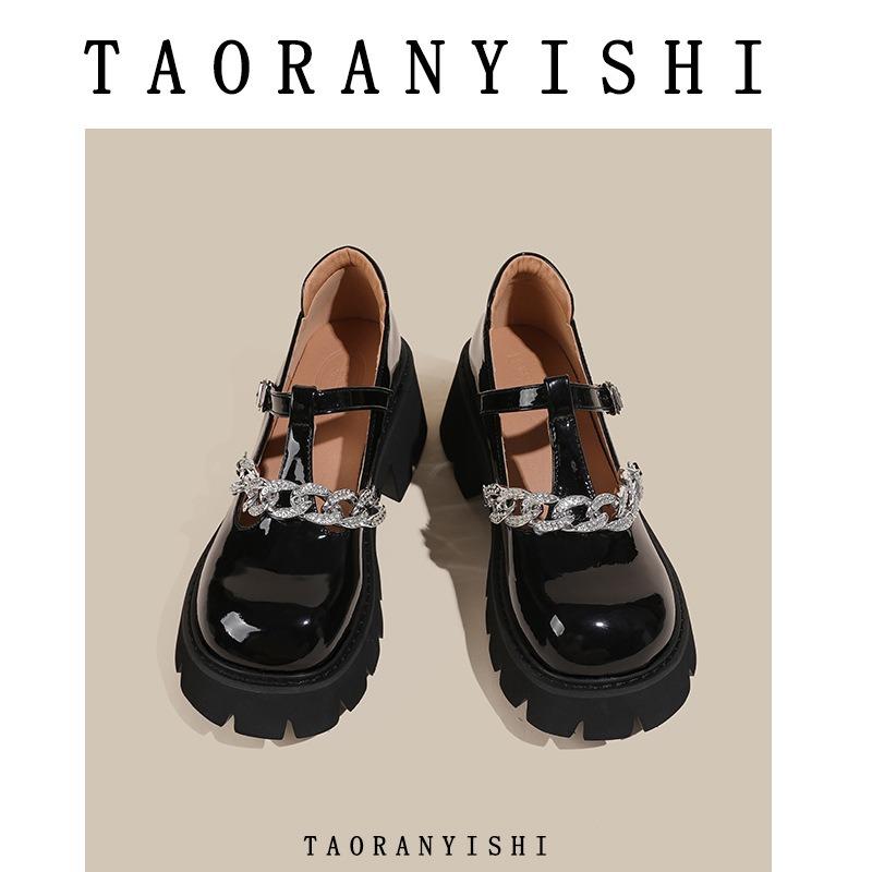 Platform Mary Jane single shoes women's new spring British college style high heels large size versatile retro small leather shoes