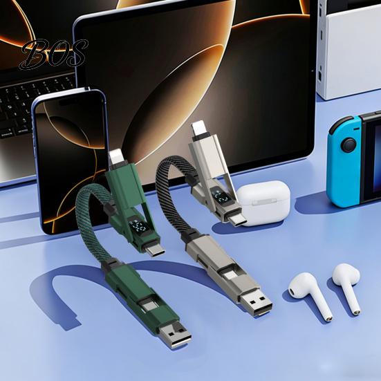 USB-A To USB-C Charger 65W 4 in 1 Keychain Cable, Fast Charging Data Cable LED Display with Display, 8-Pin/Type-C/USB-A/USB-C, Portable Keyring