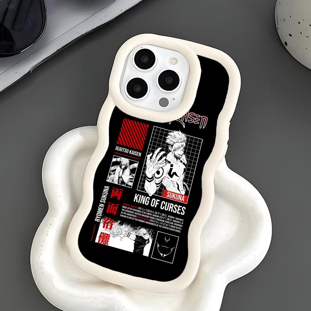 Jujutsu Kaisen Sukuna Mobile Phone Case for iPhone 17 16 15 14 13 12 11 Air Pro Max Plus Wavy Edge TPU Colorful Cover Pretty