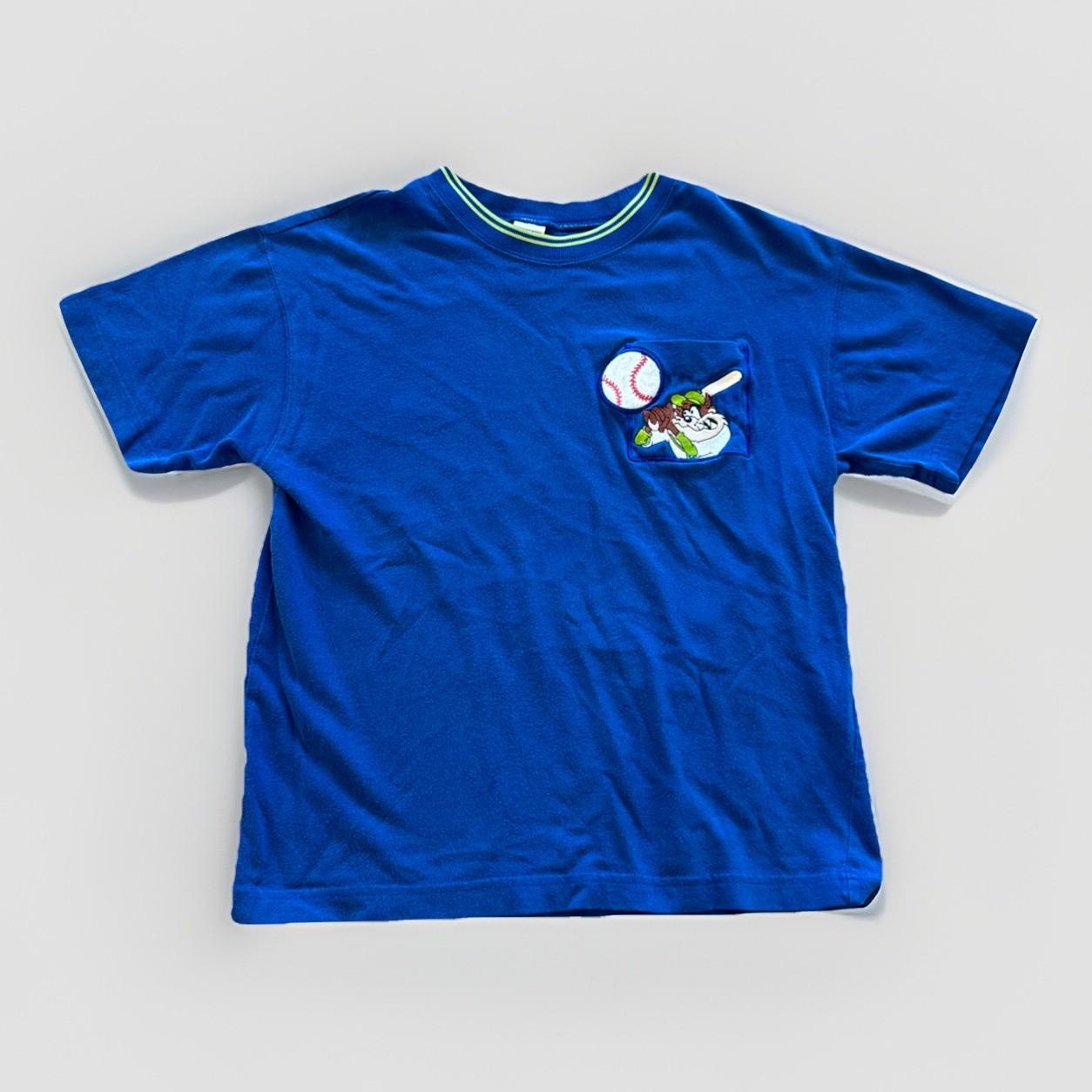 Vintage Looney Tunes Shirt Youth L Taz Baseball 90s Blue Cotton Kids S