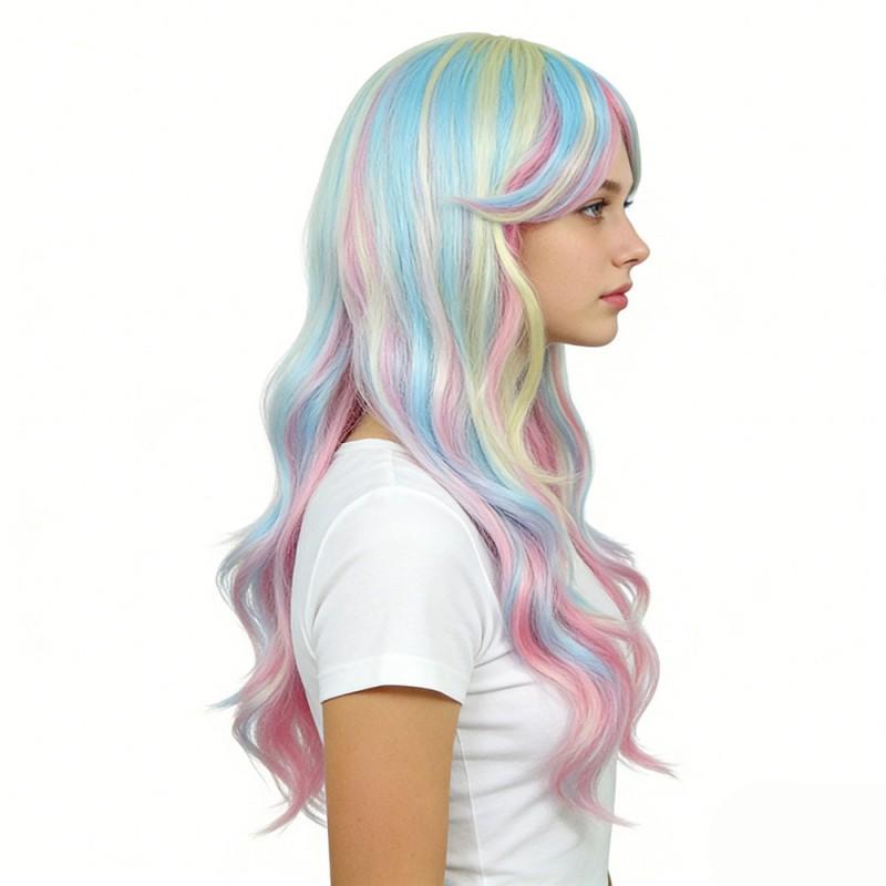 Colorful Ombre Synthetic Wig Women Long Curly Hair With Bangs Cosplay Party Costume Accessory