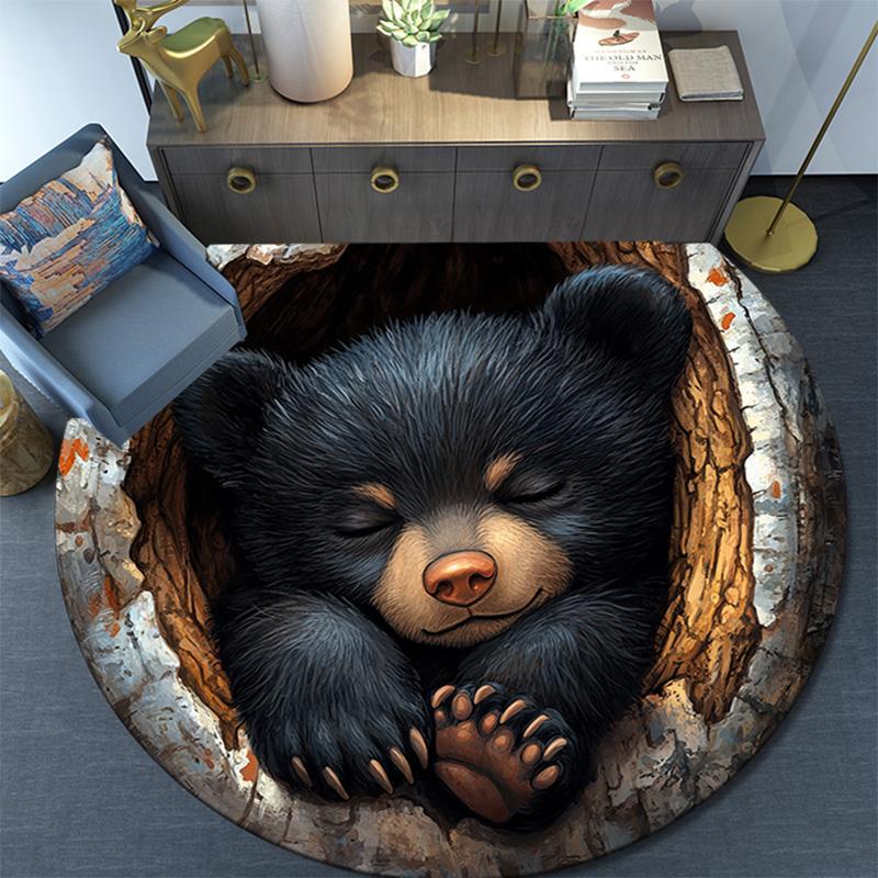 Bear Cub Round Area Rug,Carpet Rug for Living Room Bedroom Sofa Playroom Decor,Non-slip Floor Mat
