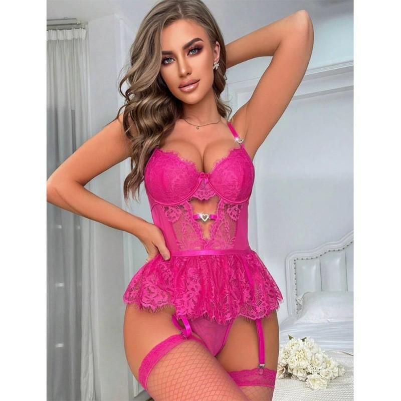 European & American Plus Size Lace Garter Belt and Stockings Bodysuit