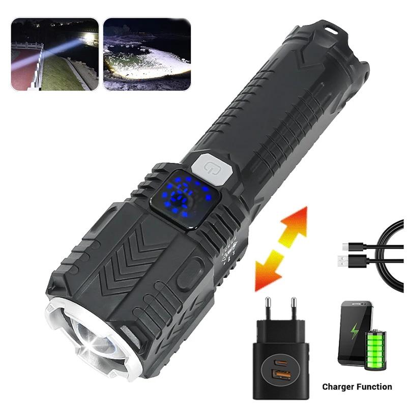 High Power Flashlight Strong Light Long Range LED Flash Light USB Rechargeable Telescopic Zoom Outdoor Camping Riding Lantern
