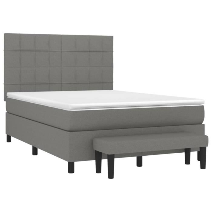 3136590 vidaXL Lit à sommier tapissier avec matelas Gris foncé 140x190cm Tissu