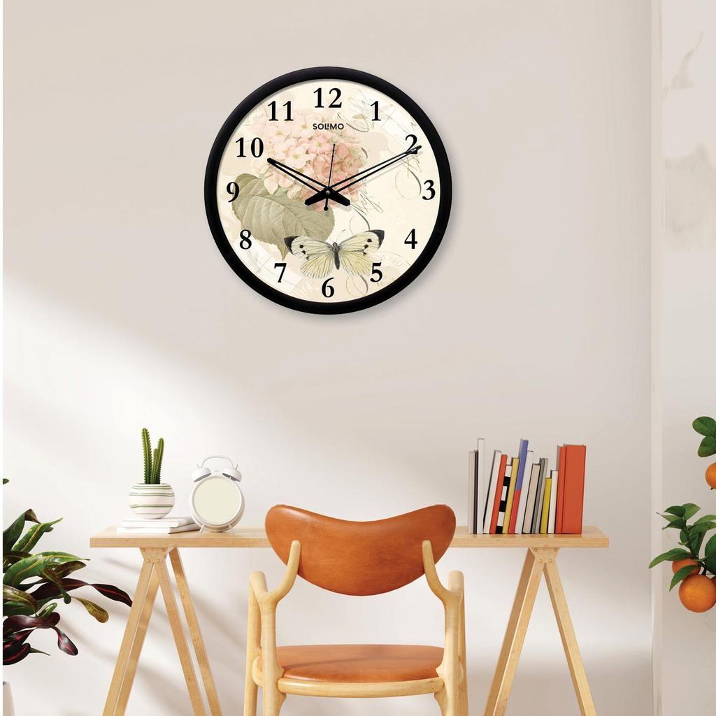 Plastic Silent Movement Designer Wall Clock (Black Frame, 12-inch)