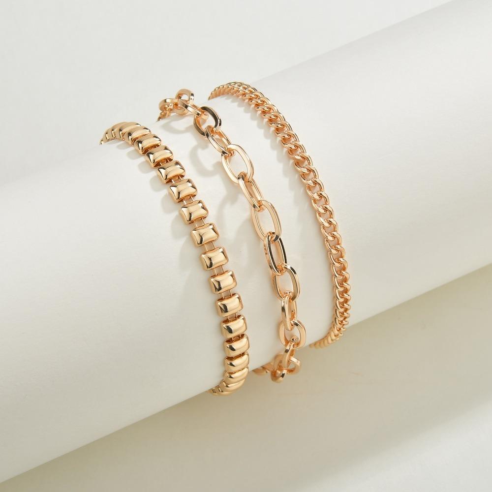 

3pcs/set Foot Chain Simple Chain Anklets Gold Color Charm Anklet Set Summer Beach Anklets for Women Style 2