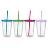 1PC 450ml Plastic Straw Cup Double Layer Transparent Drinking Cup Reusable Cold Cup Plastic Straw Tumbler with Straw and Lid