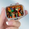 Portable Pill Box with 2 Compartments, Mini Metal Medicine Organizer Case, Cute Printed Pill Container for Vitamins, Pills, Jewelry, Travel, Daily Use