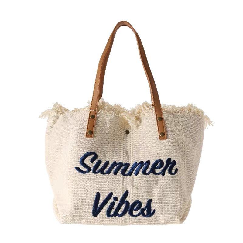 2025 New Beach Bag Travel Tote Large Bag Fashion Simple Tassel Bag Mommy Bag Large Capacity Shoulder Bag Trendy