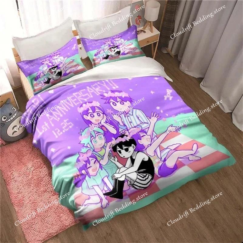 Anime Omori Printed Bedding Set All Seasons Double Duvet Cover Set Twin King Size Bedclothes Home Textile